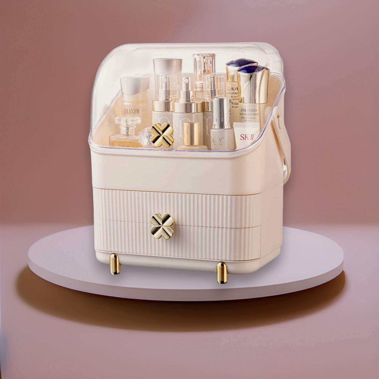 Clover Cosmetic Organiser Storage Box 18x26x34cm with Drawers & Handle - SuperSaverAU - view 2