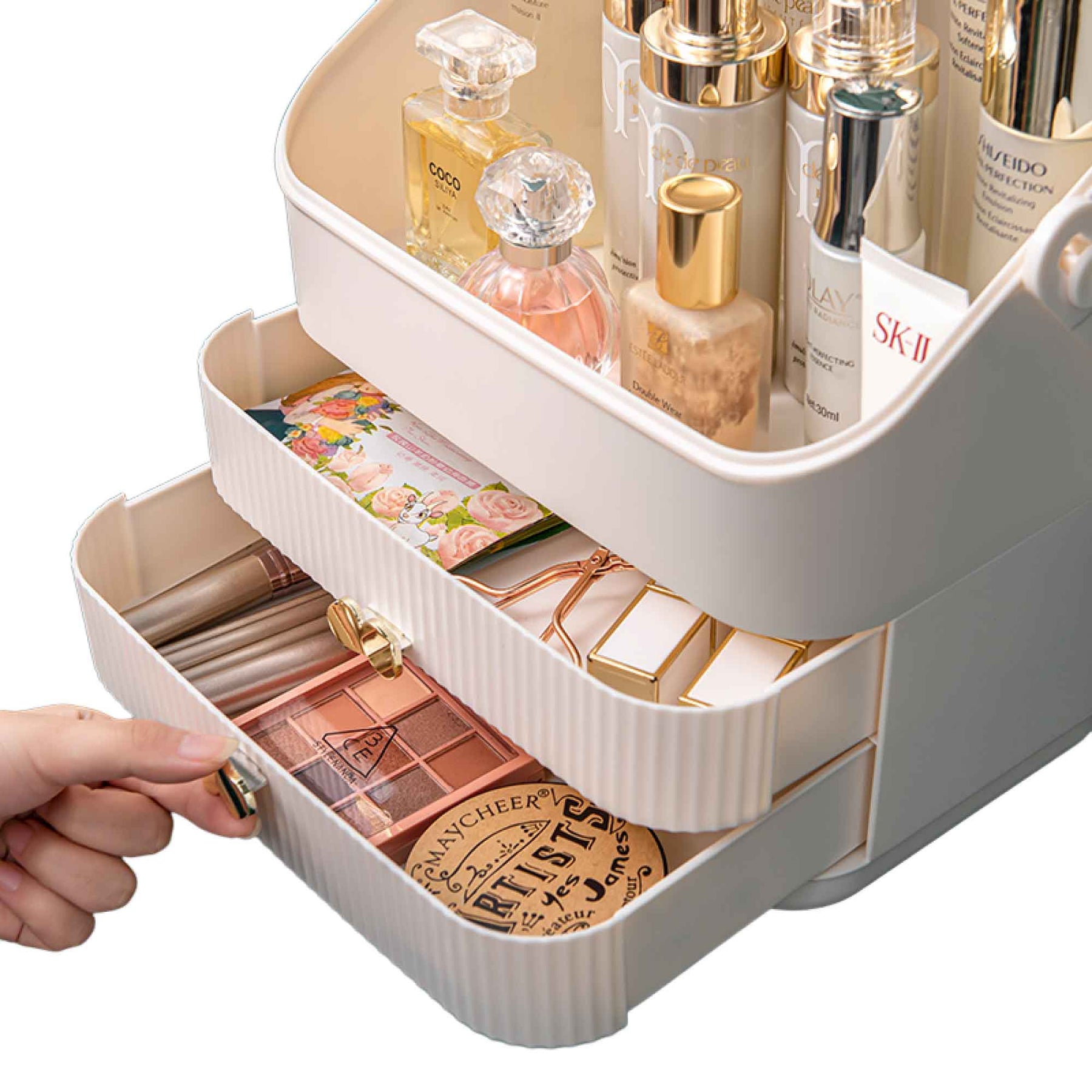 Clover Cosmetic Organiser Storage Box 18x26x34cm with Drawers & Handle - SuperSaverAU - view 3