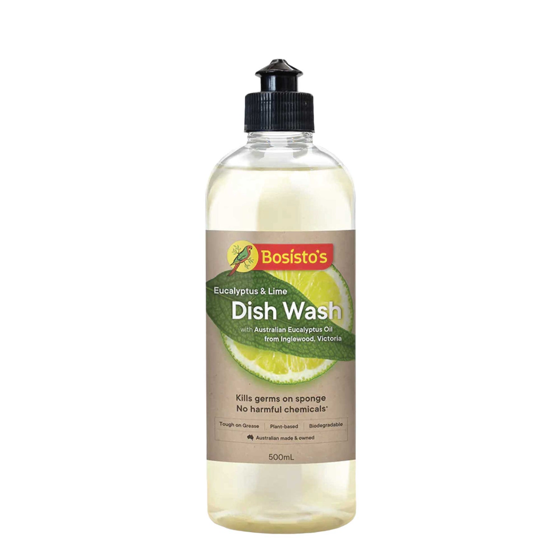 Bosisto's 500ml Plant-Based Dish Wash Liquid - Lime & Eucalyptus, Biodegradable - SuperSaverAU - view 1
