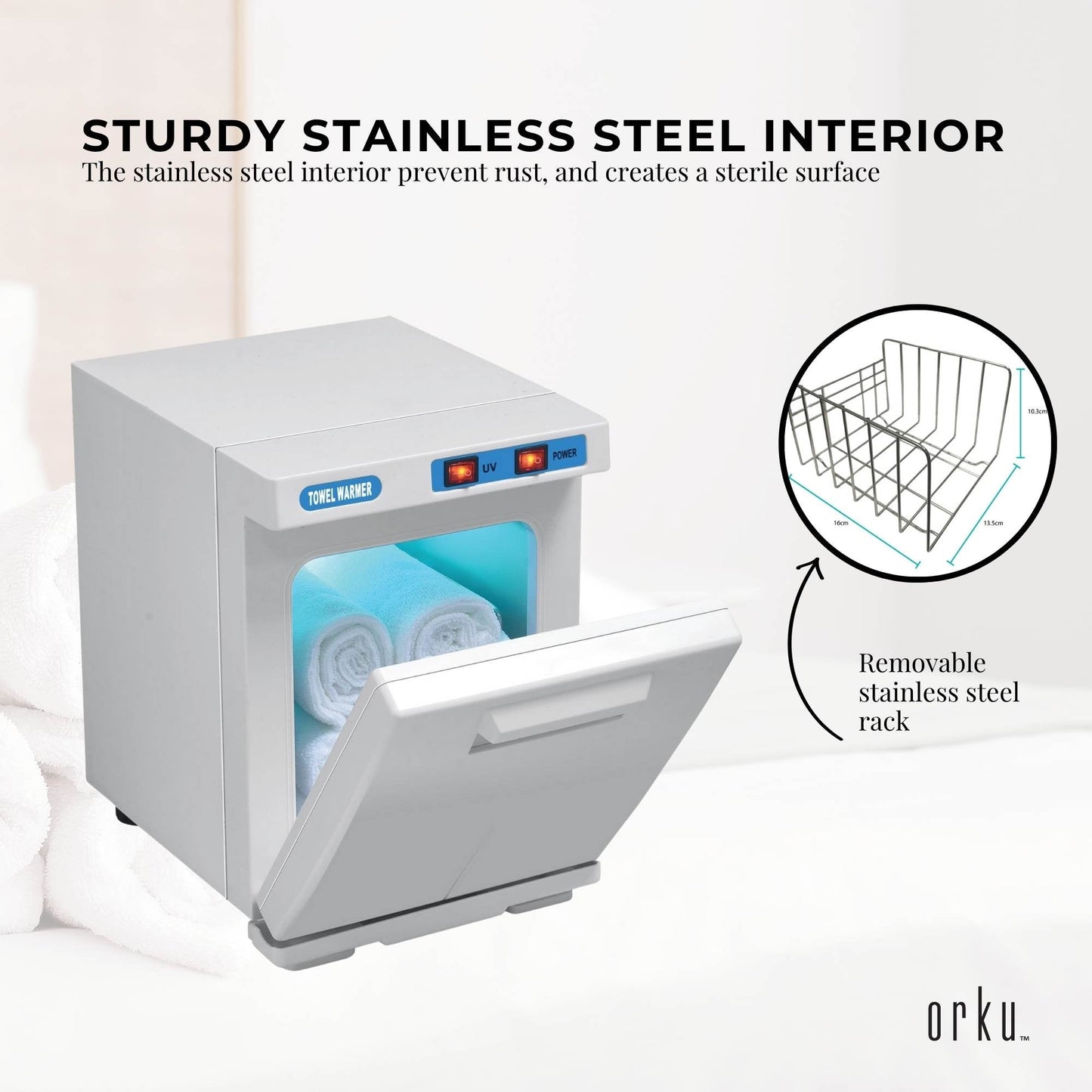 Orku 5L White Electric Hand Towel Warmer Mini UV Steriliser Cabinet Salon Heater