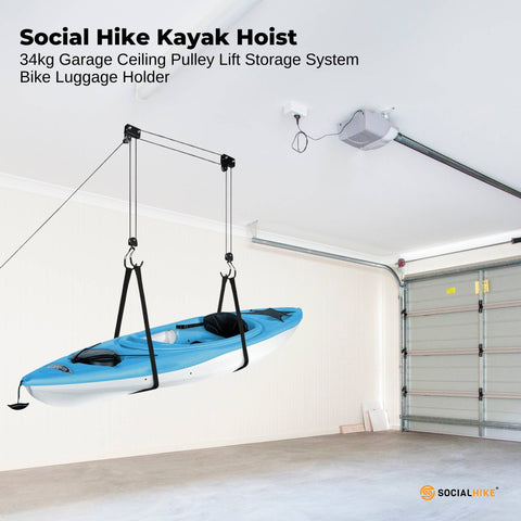 Social Hike Kayak Hoist Garage Ceiling Pulley Lift - 45kg