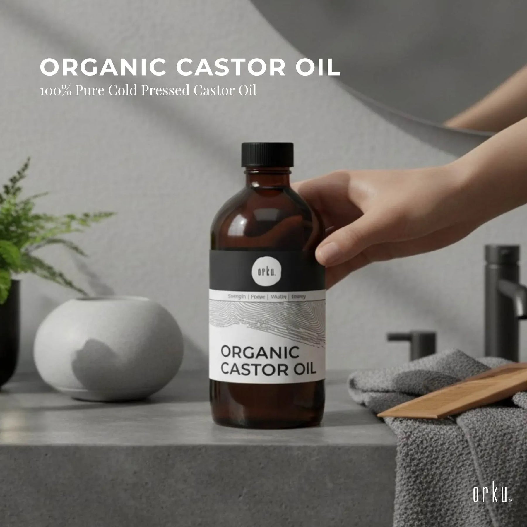 Orku 250ml Organic Castor Oil - Hexane Free, Cold Pressed, Rich in Antioxidants