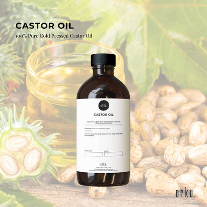 Orku 250ml Organic Castor Oil - Hexane Free, Cold Pressed, Rich in Antioxidants
