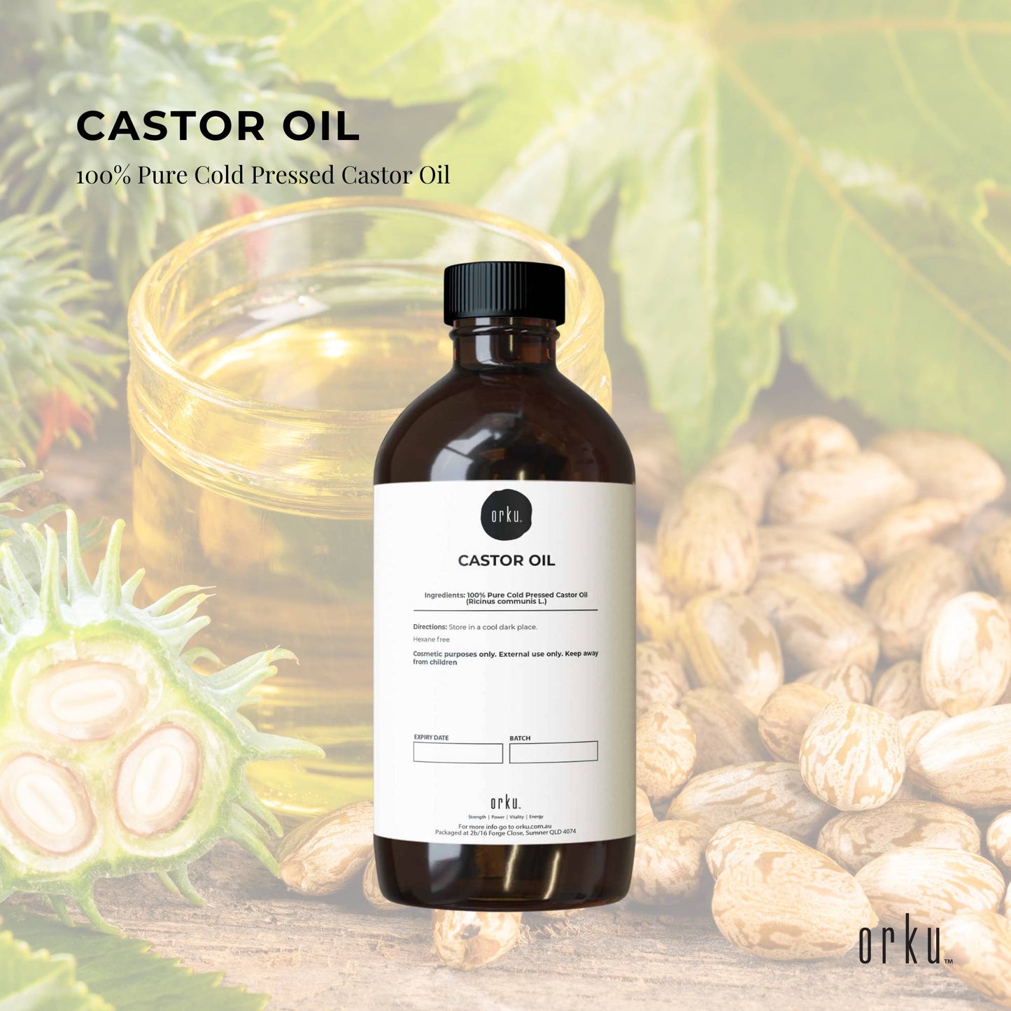 Orku 500ml Organic Castor Oil - Hexane Free, Cold Pressed, Rich in Antioxidants