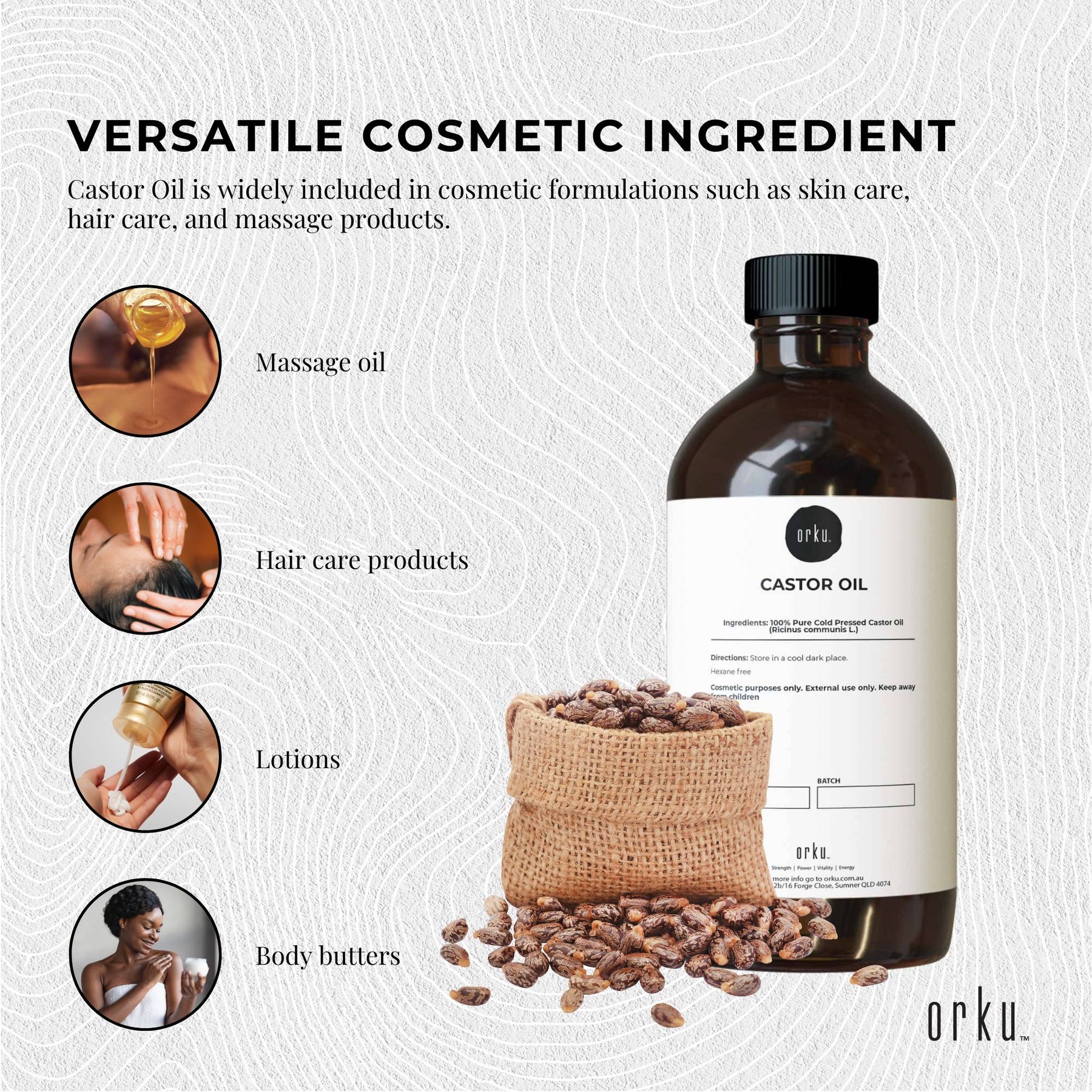 Orku 1L Organic Castor Oil - Hexane Free, Cold Pressed, Rich in Antioxidants - SuperSaverAU - view 3