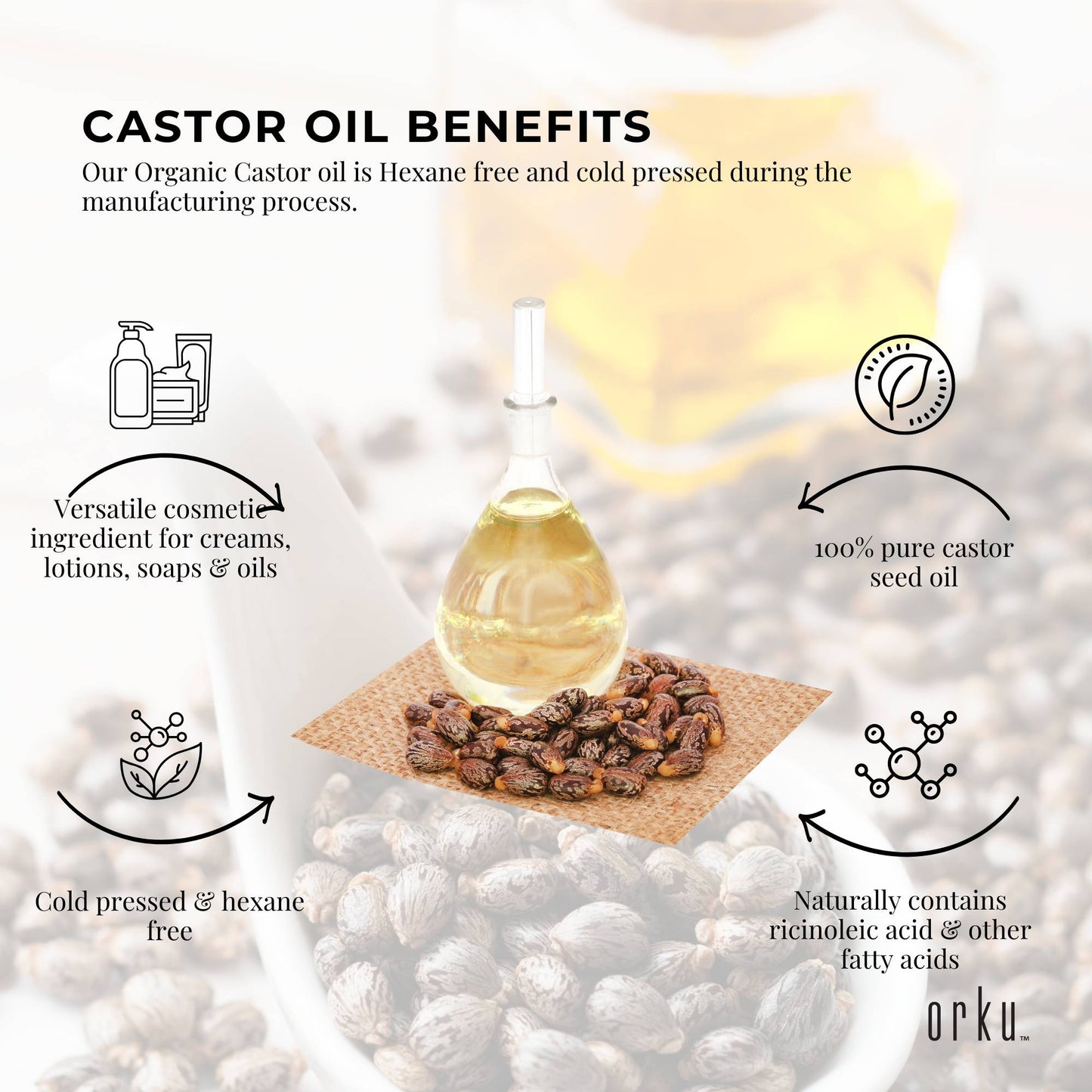 Orku 5L Organic Castor Oil - Hexane Free Cold Pressed