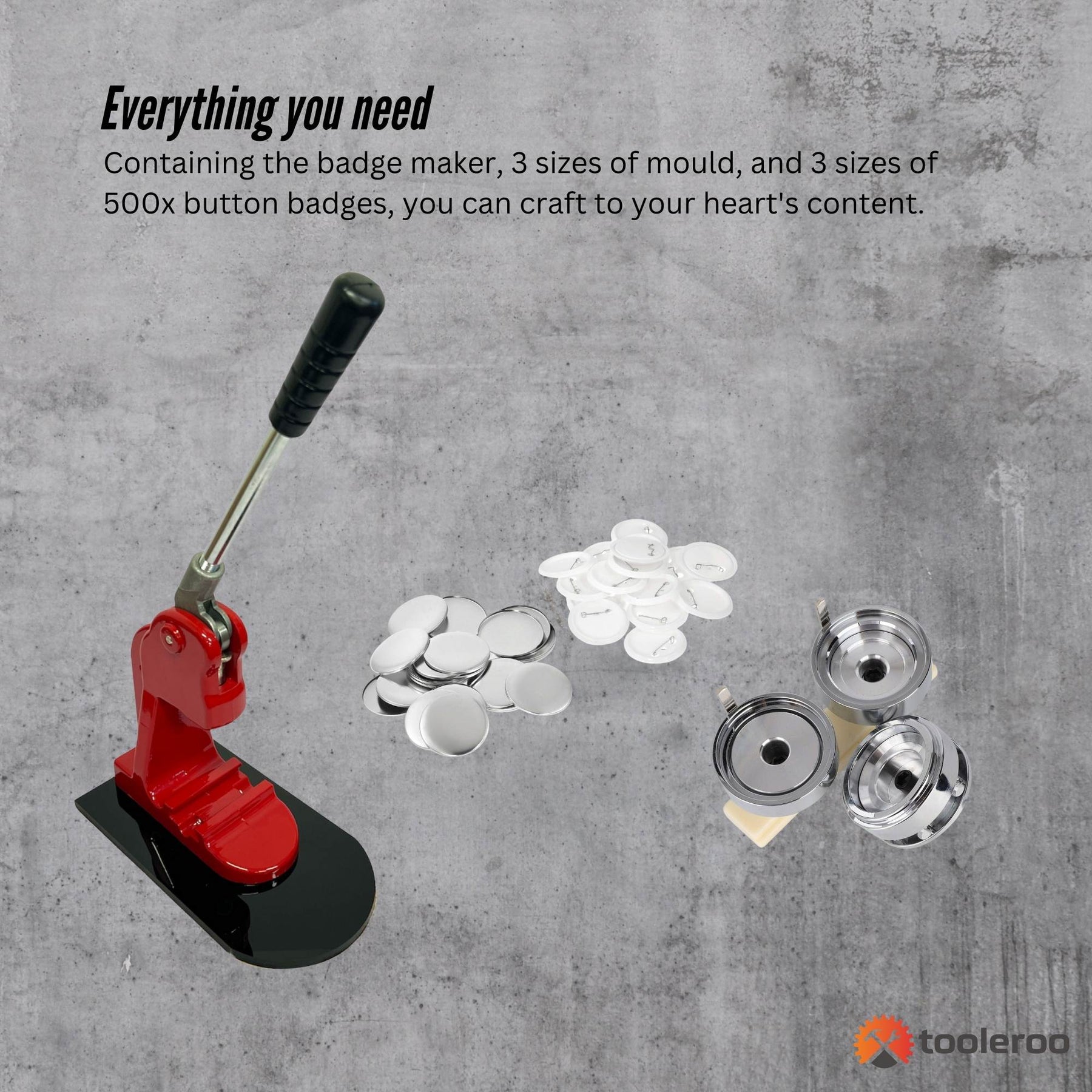 Button Badge Making Kit - Maker + 25mm, 32mm, 58mm Moulds + 500 Badges - SuperSaverAU - view 3