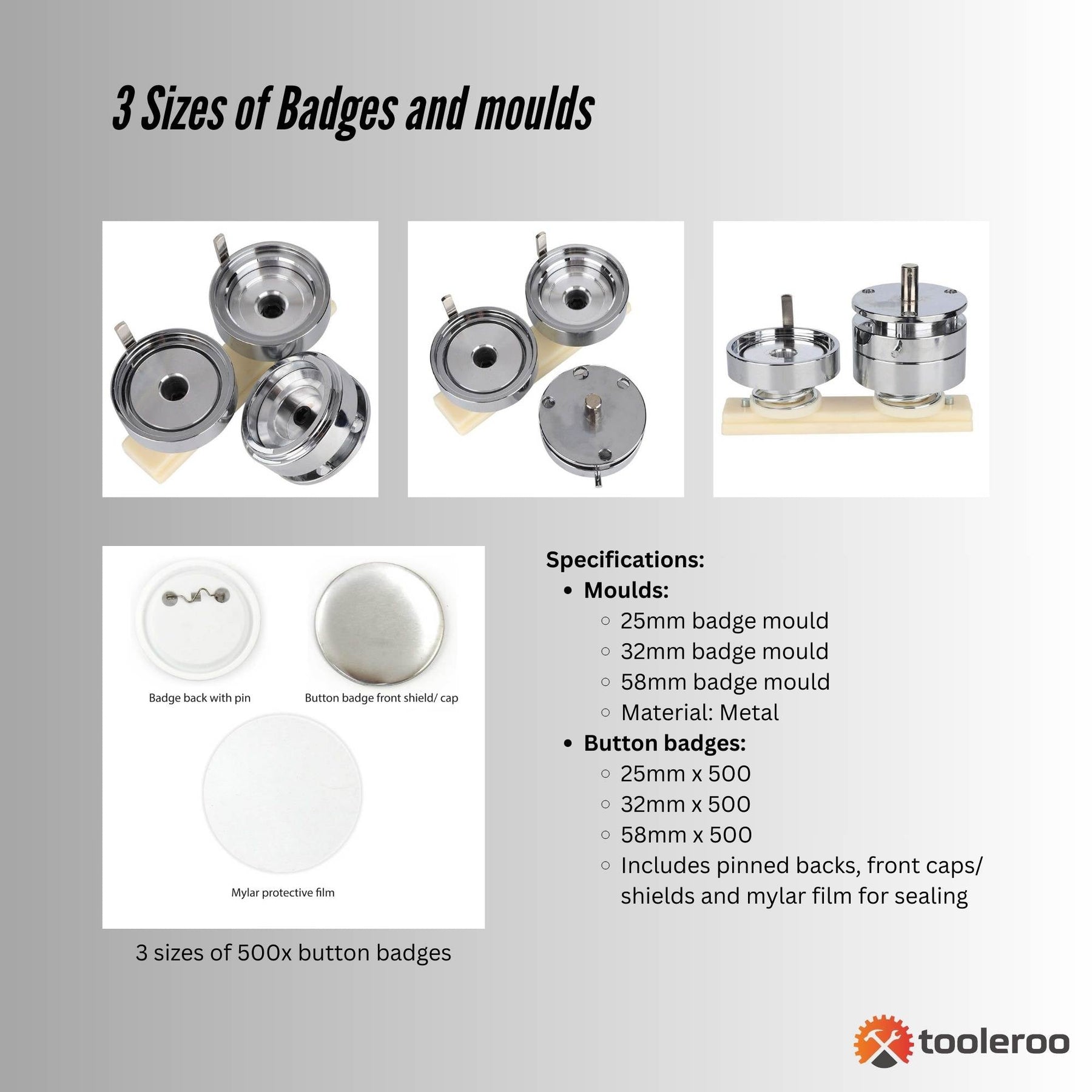 Button Badge Making Kit - Maker + 25mm, 32mm, 58mm Moulds + 500 Badges - SuperSaverAU - view 6