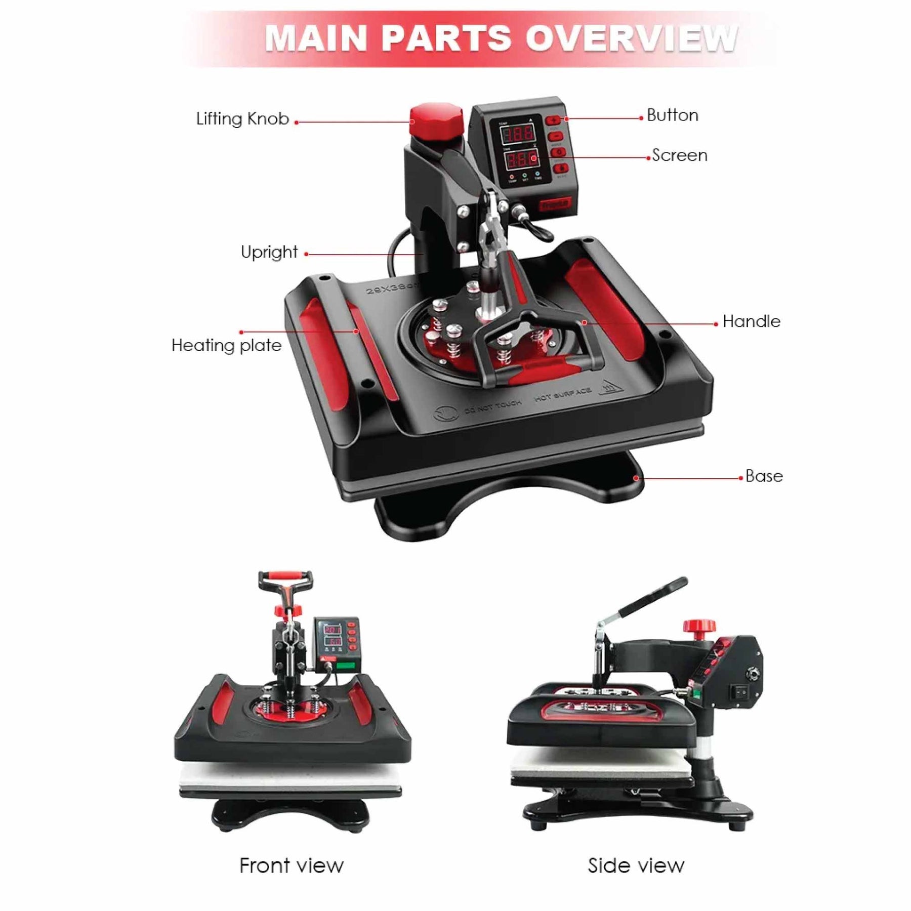 Premium 5 in 1 Combo Heat Press with Digital Controller - Black & Red