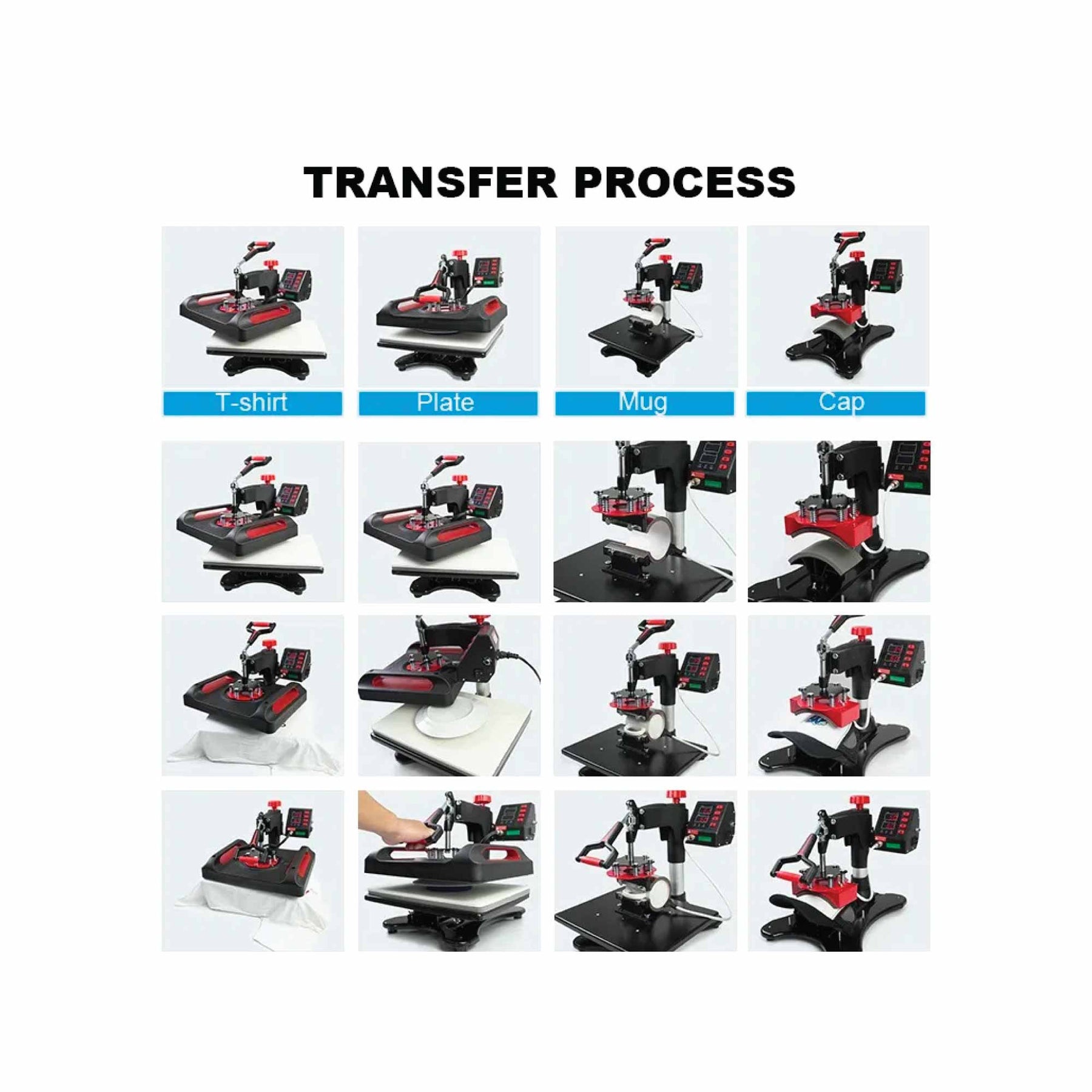Premium 5 in 1 Combo Heat Press with Digital Controller - Black & Red