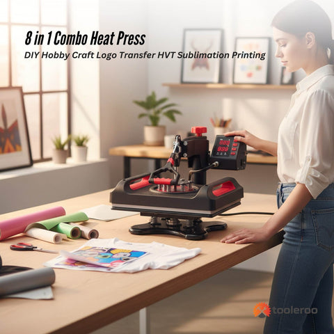 8 in 1 Combo Heat Press 290x380mm with Digital Controller for T-shirts, Mugs, Caps - SuperSaverAU - view 2