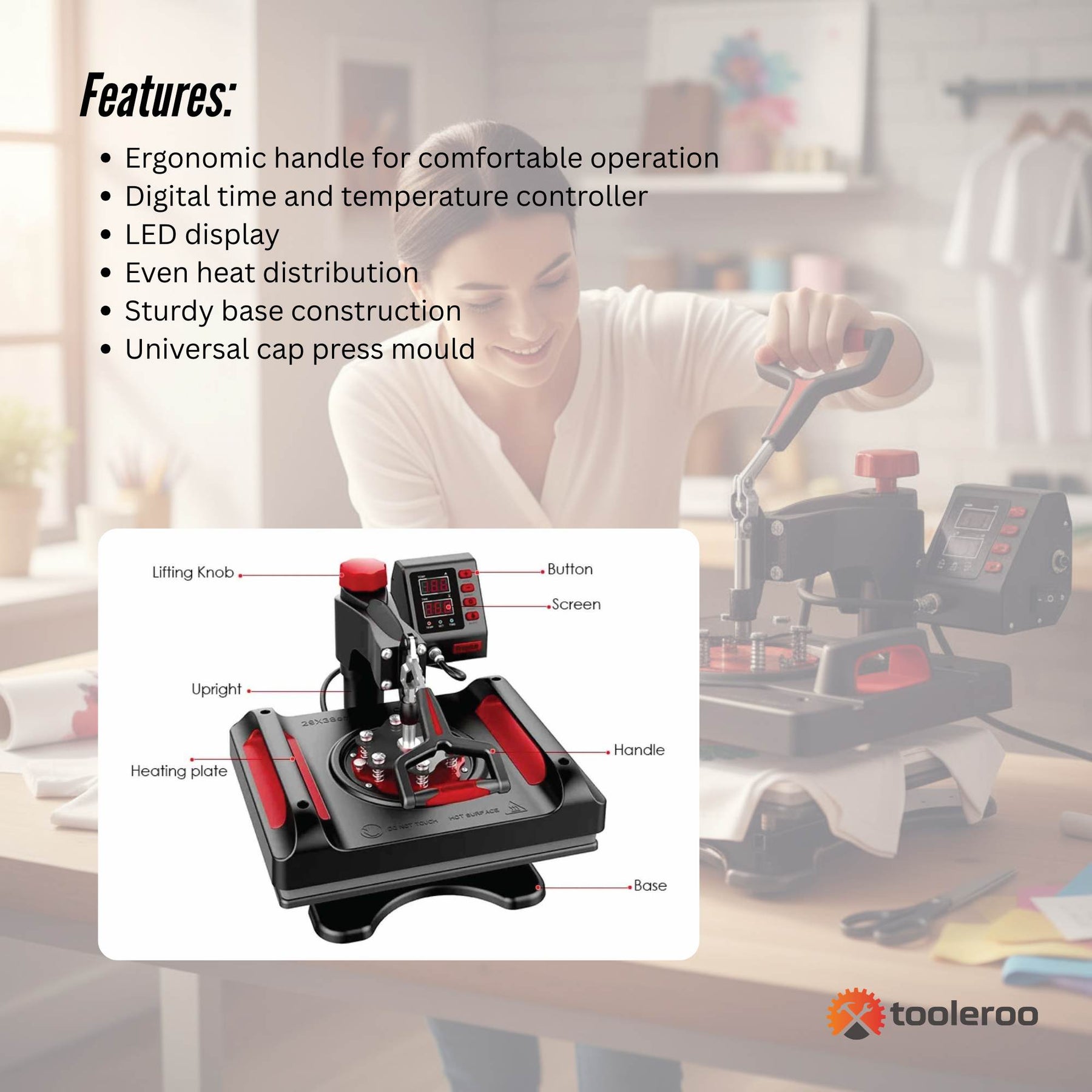 8 in 1 Combo Heat Press 290x380mm with Digital Controller for T-shirts, Mugs, Caps - SuperSaverAU - view 6