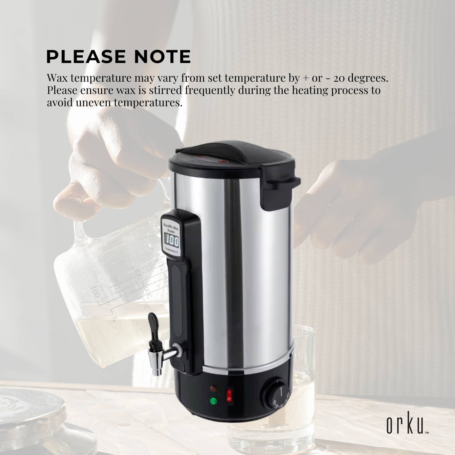 Orku 8L Candle Wax Heater with Tap, Adjustable Temp, 1500W, Includes Wicks & Stickers - SuperSaverAU - view 3