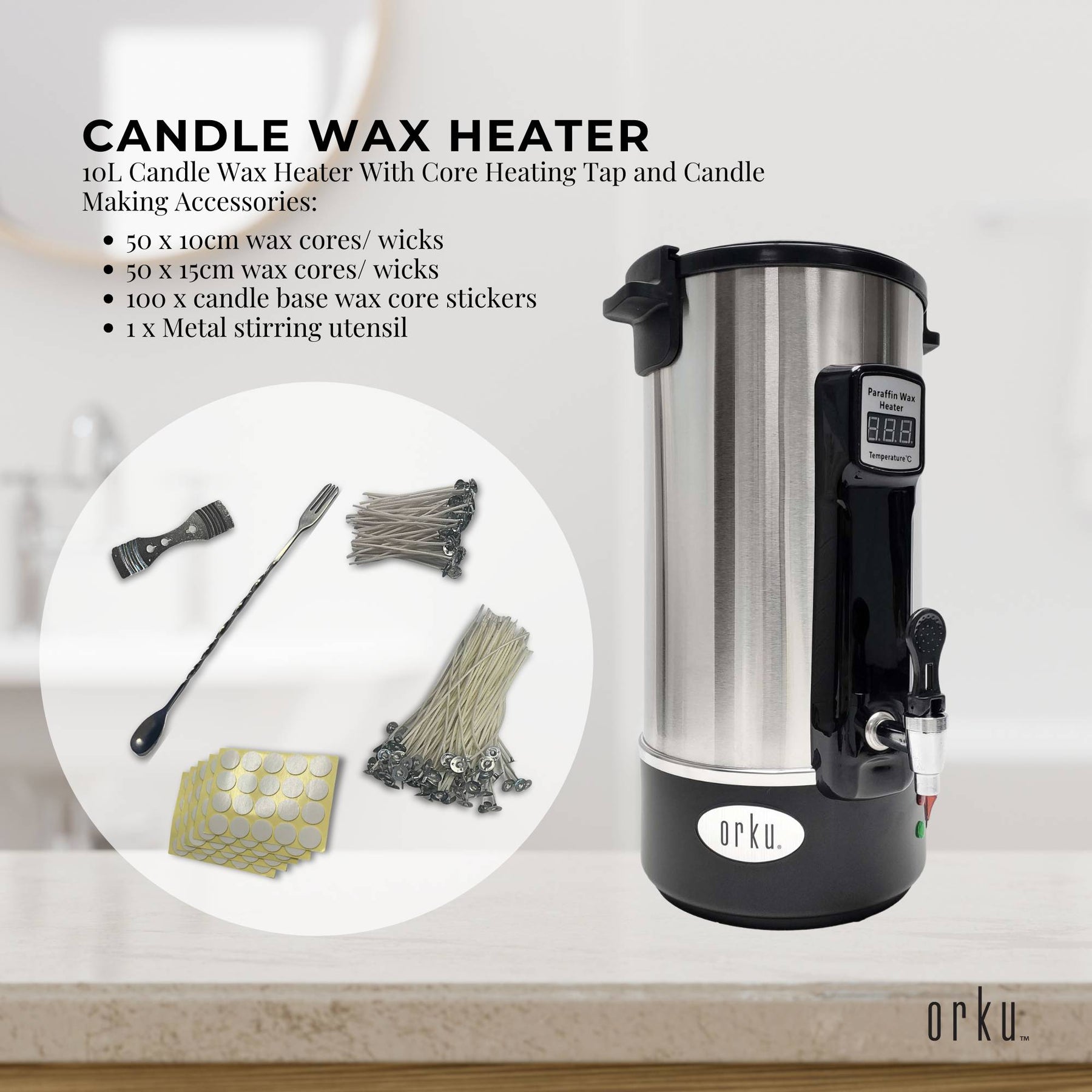 Orku 10L Candle Wax Heater with Faucet, Adjustable Temp, 1500W, Accessories Included - SuperSaverAU - view 1