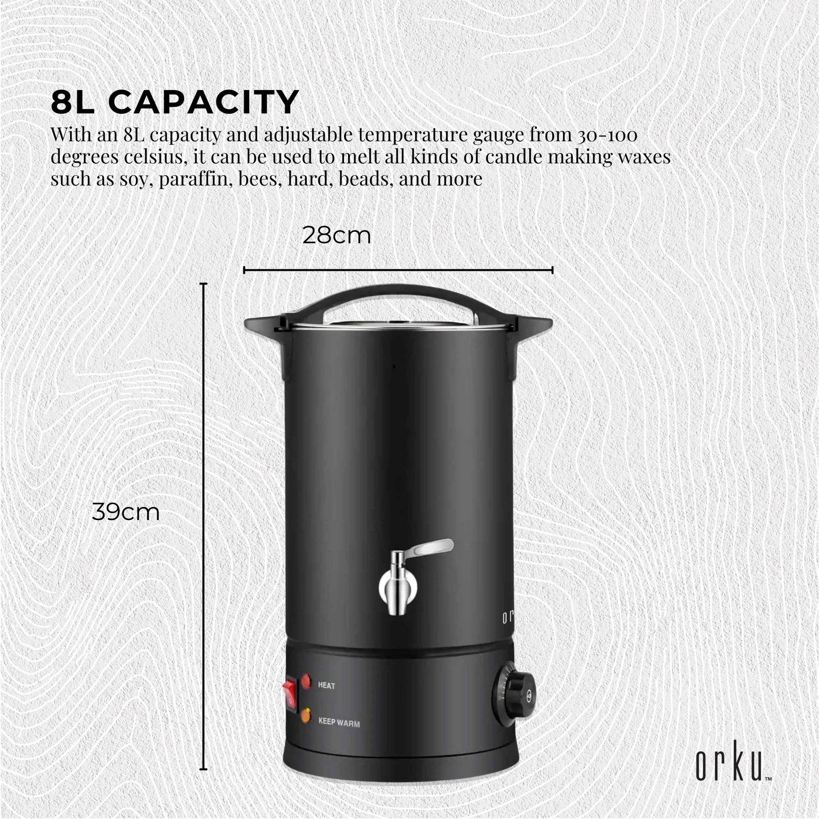 8L Candle Wax Melter with Adjustable Temperature, Tap & Accessories - Black - SuperSaverAU - view 1