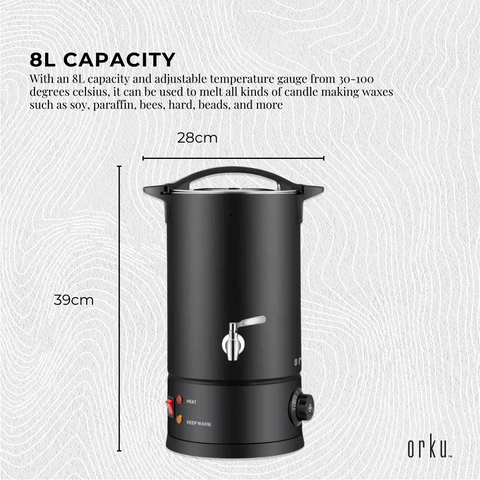 8L Candle Wax Melter with Adjustable Temperature, Tap & Accessories - Black - SuperSaverAU - view 1