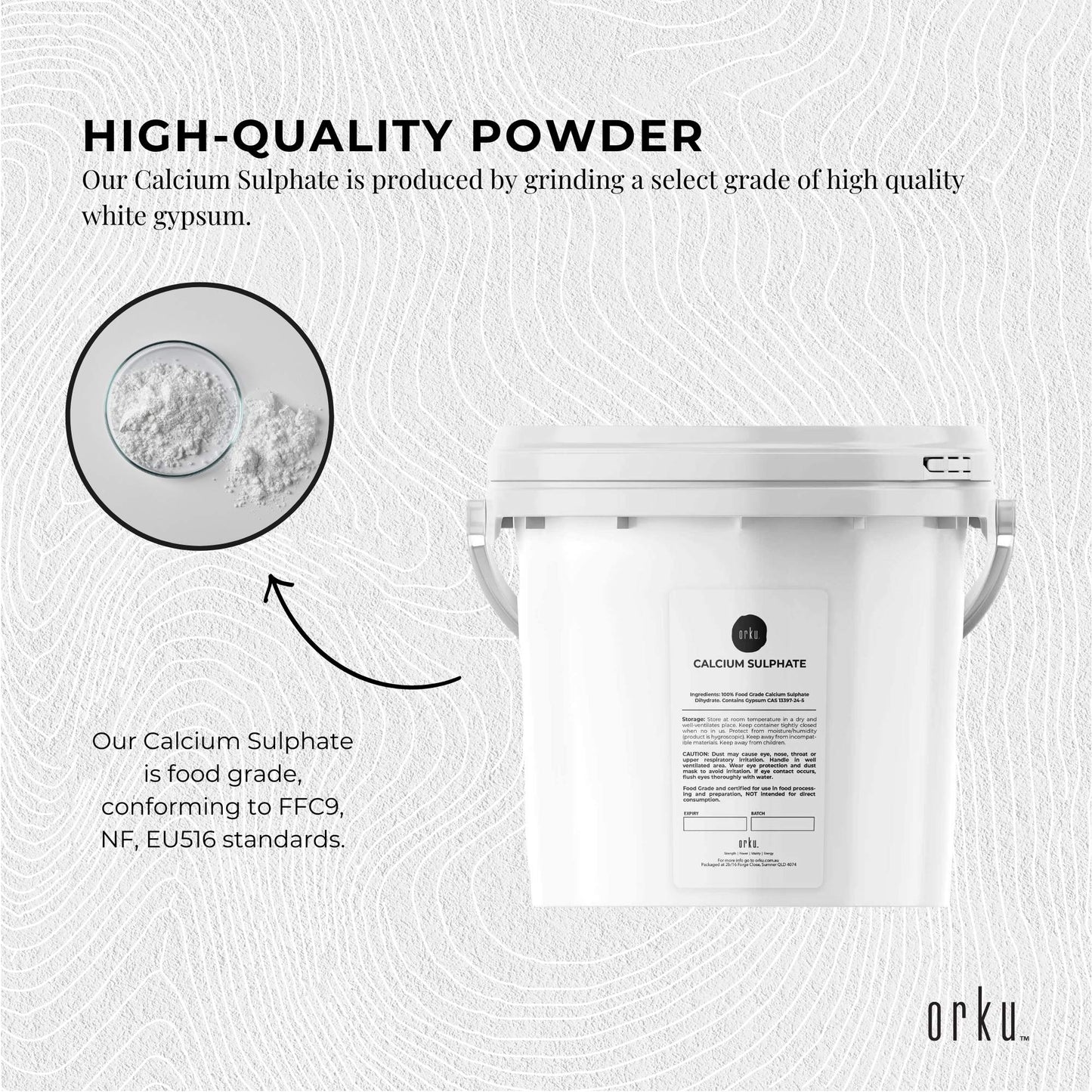 Calcium Sulphate Gypsum Powder Bucket 5Kg - Food Grade Hydrous Sulfate