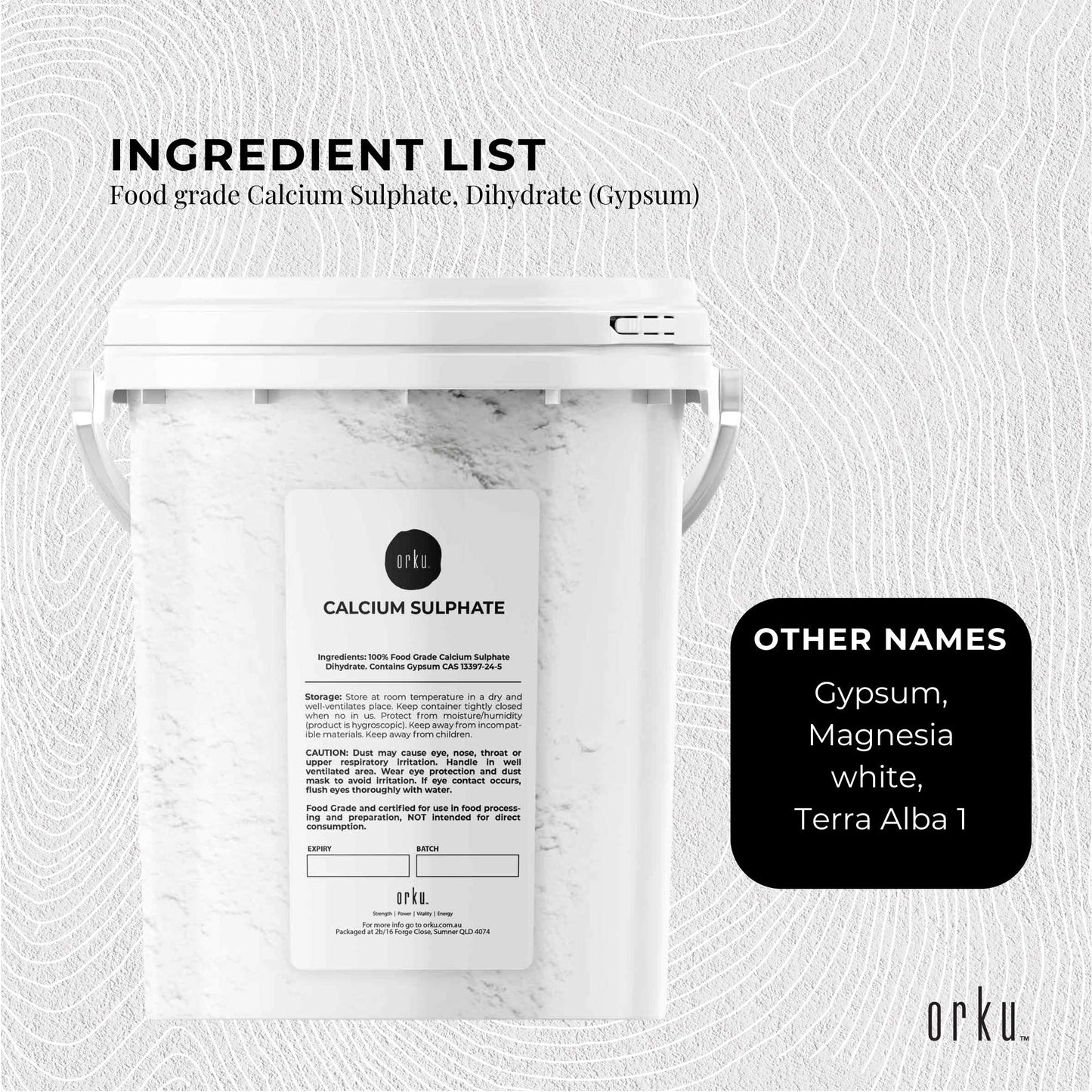 Calcium Sulphate Gypsum Powder Bucket 1Kg - Food Grade Hydrous Sulfate