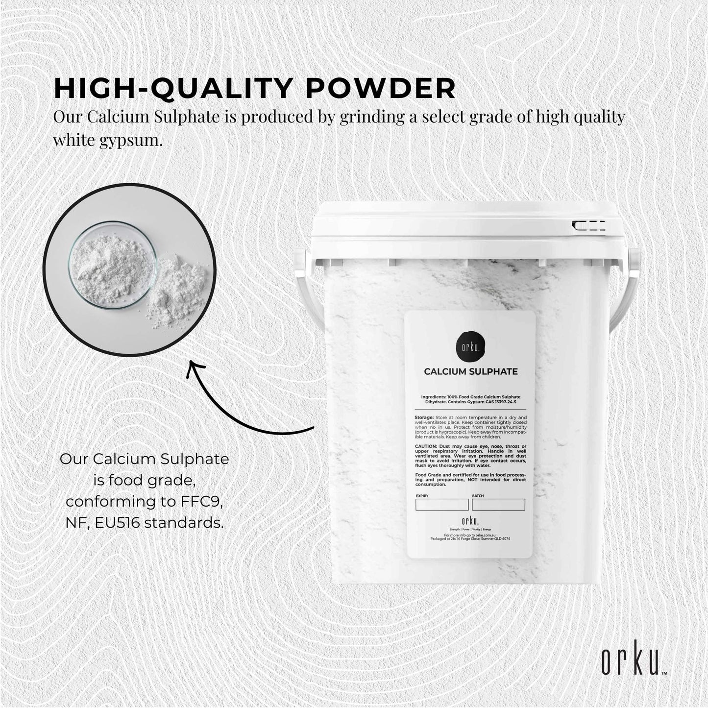 Calcium Sulphate Gypsum Powder Bucket 1Kg - Food Grade Hydrous Sulfate