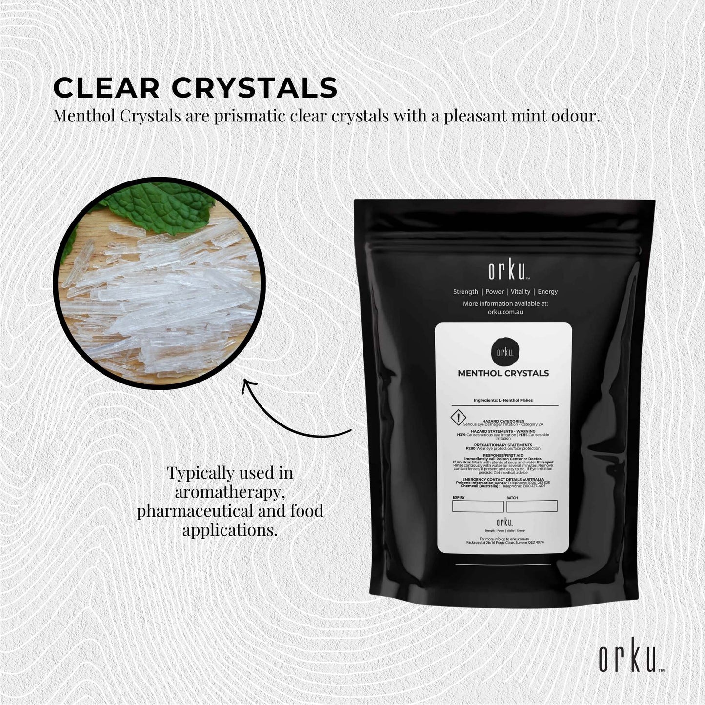 Orku 25g Menthol Crystals - USP Grade L-Menthol Mint Flakes C10H200