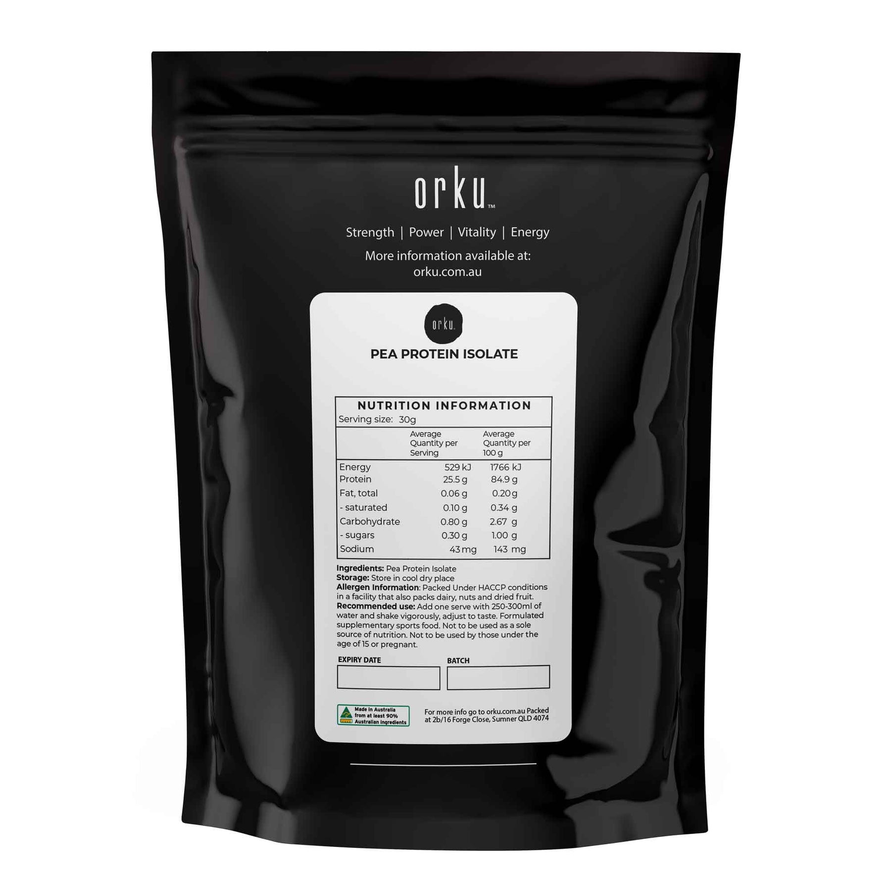 Orku Pea Protein Isolate Powder 1kg Unsweetened Vegan Plant Protein