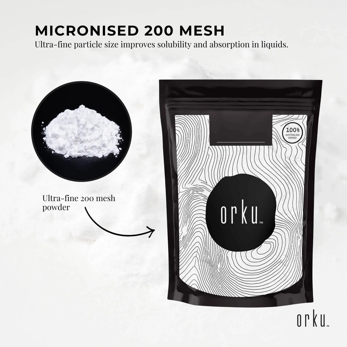 Orku Creatine Monohydrate Powder – 200 Mesh Micronised | 100g | 99.9% Purity