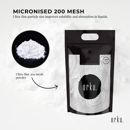 Orku Creatine Monohydrate Powder – 200 Mesh Micronised | 20Kg | 99.9% Purity