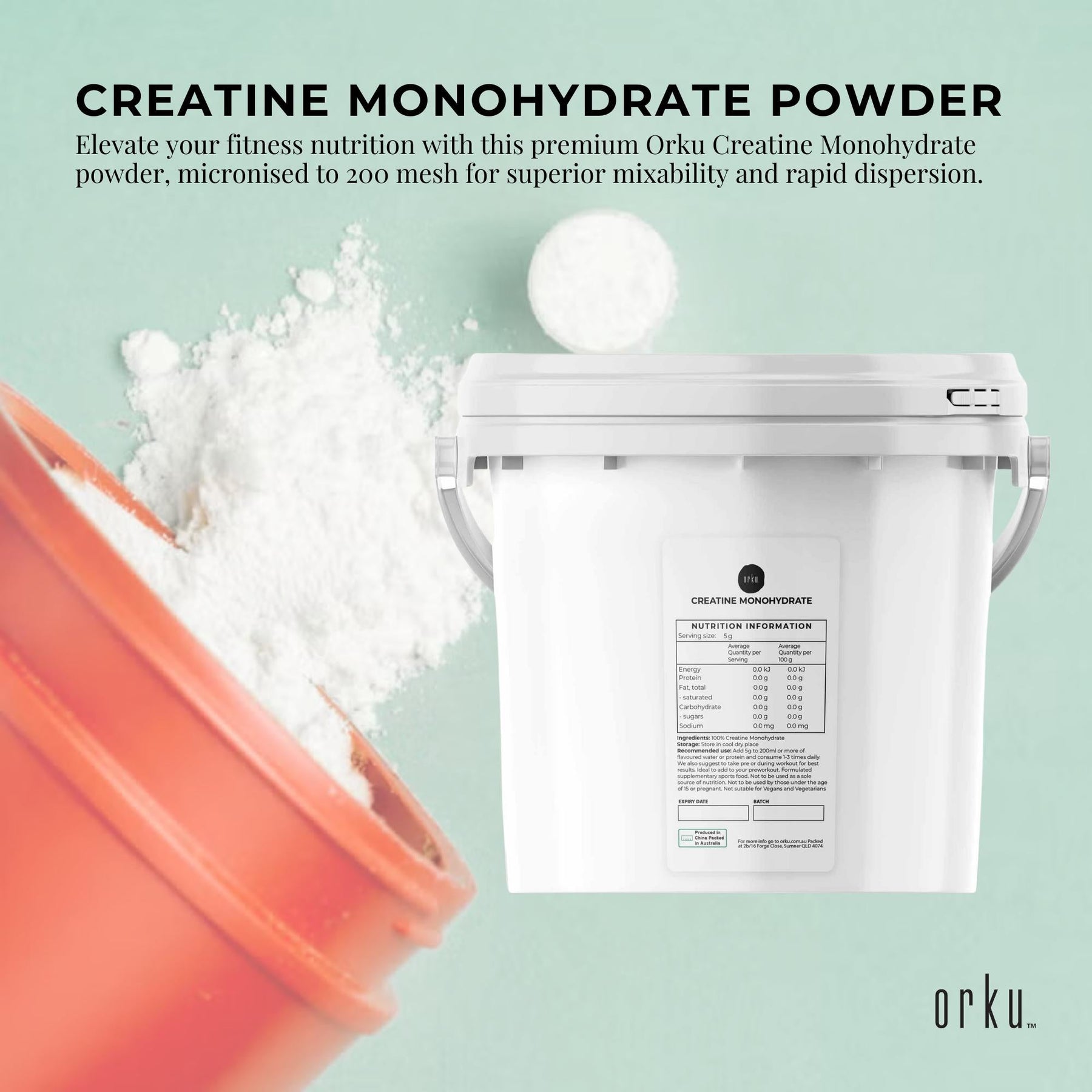 Orku Creatine Monohydrate Powder Tub – 3Kg | 200 Mesh Micronised | 99.9% Purity - SuperSaverAU - view 2