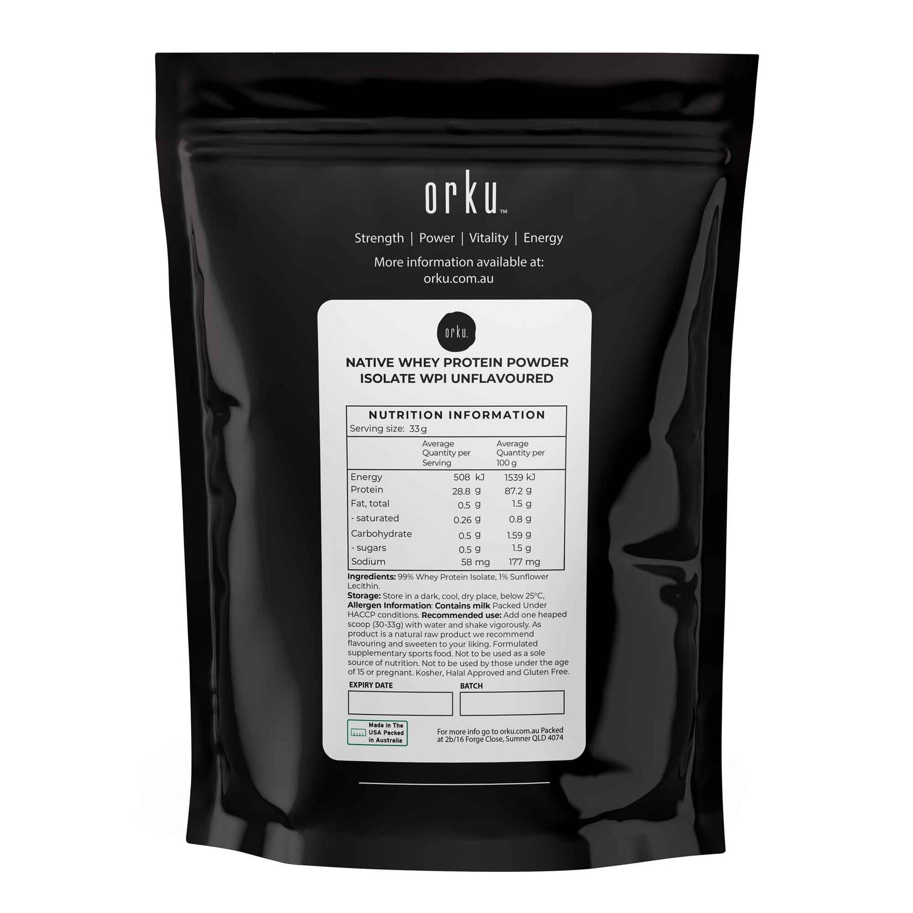 Orku 2Kg Unflavoured Native Whey Protein Isolate Powder - 99% Sugar & Fat-Free