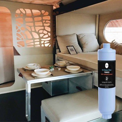 YW003 Inline RV Caravan Water Filter with Activated Carbon KDF Cartridge and Garden Hose Attachment