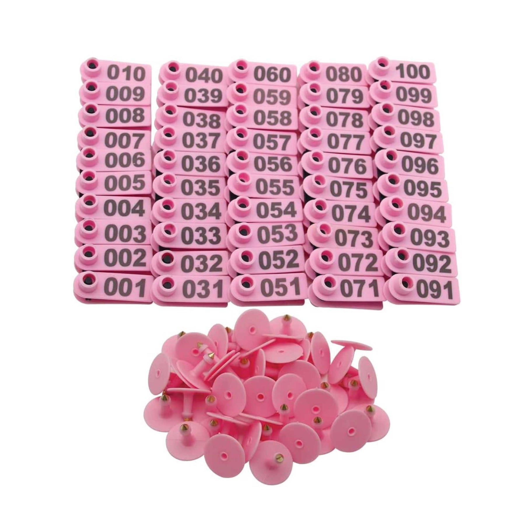 Pink Numbered Mini Ear Tag Set 1-100, 5x2cm for Cattle, Sheep, Pig, Livestock - SuperSaverAU - view 1