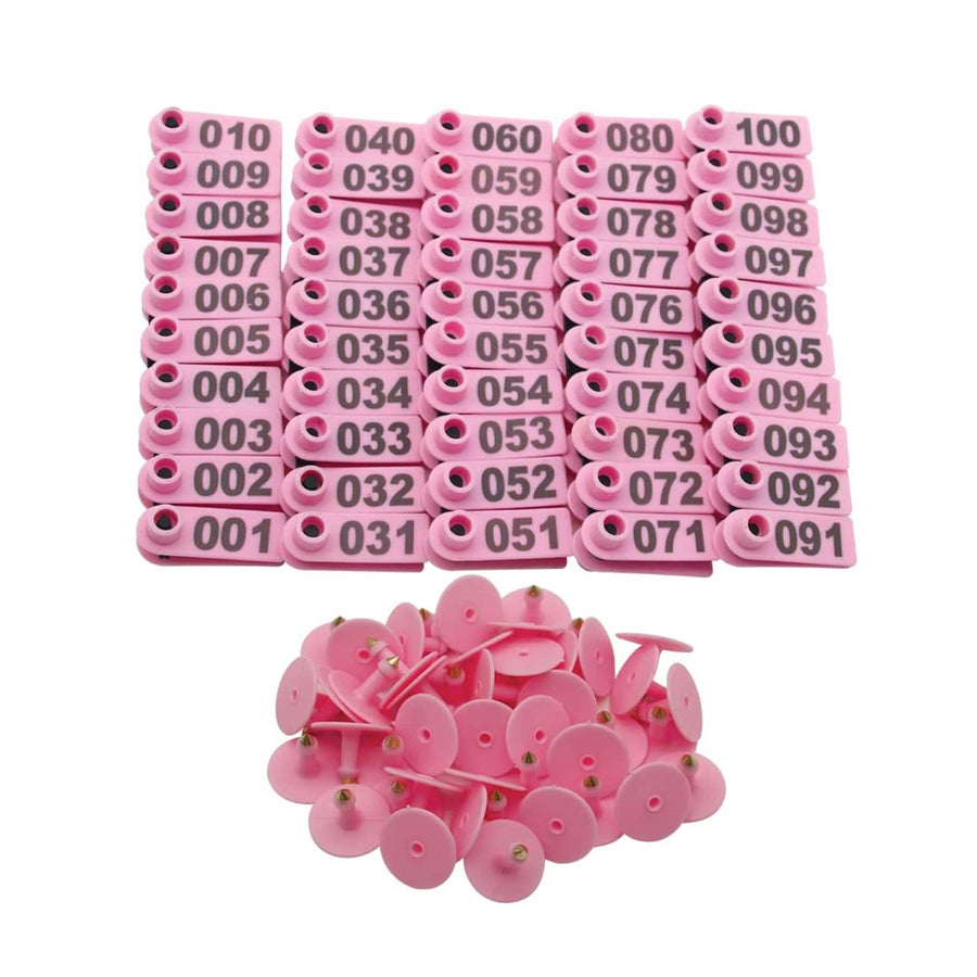 Pink Numbered Mini Ear Tag Set 1-100, 5x2cm for Cattle, Sheep, Pig, Livestock - SuperSaverAU - view 1