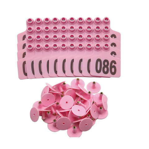 Cattle Numbered Ear Tags 1-100 Set - Medium Pink 6x7cm for Livestock - SuperSaverAU - view 1