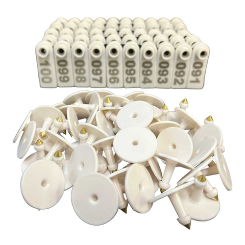 Numbered Mini Ear Tag Set 1-100 - 5x2cm White Cattle Sheep Pig Livestock - SuperSaverAU - view 1
