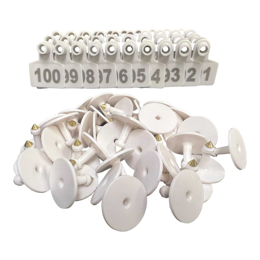 Cattle Ear Tags 1-100 Set - Small White 5x4cm for Goats, Pigs, Livestock - SuperSaverAU - view 1