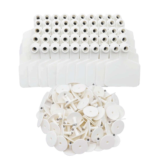 100x Medium White Cattle Ear Tags 6x7cm Blank Livestock Labels with Pin