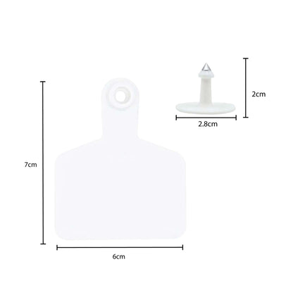 100x Medium White Cattle Ear Tags 6x7cm Blank Livestock Labels with Pin