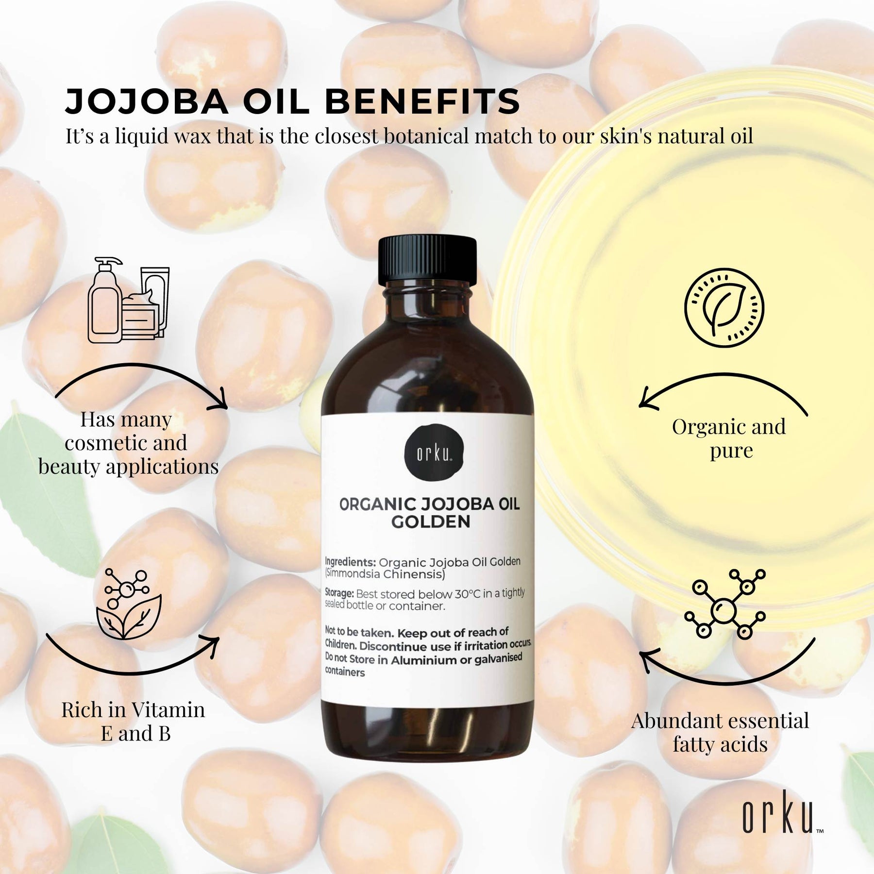 100ml Organic Jojoba Oil - Golden Pure Cold Pressed Seed For Hair Skin Nails - SuperSaverAU - view 4