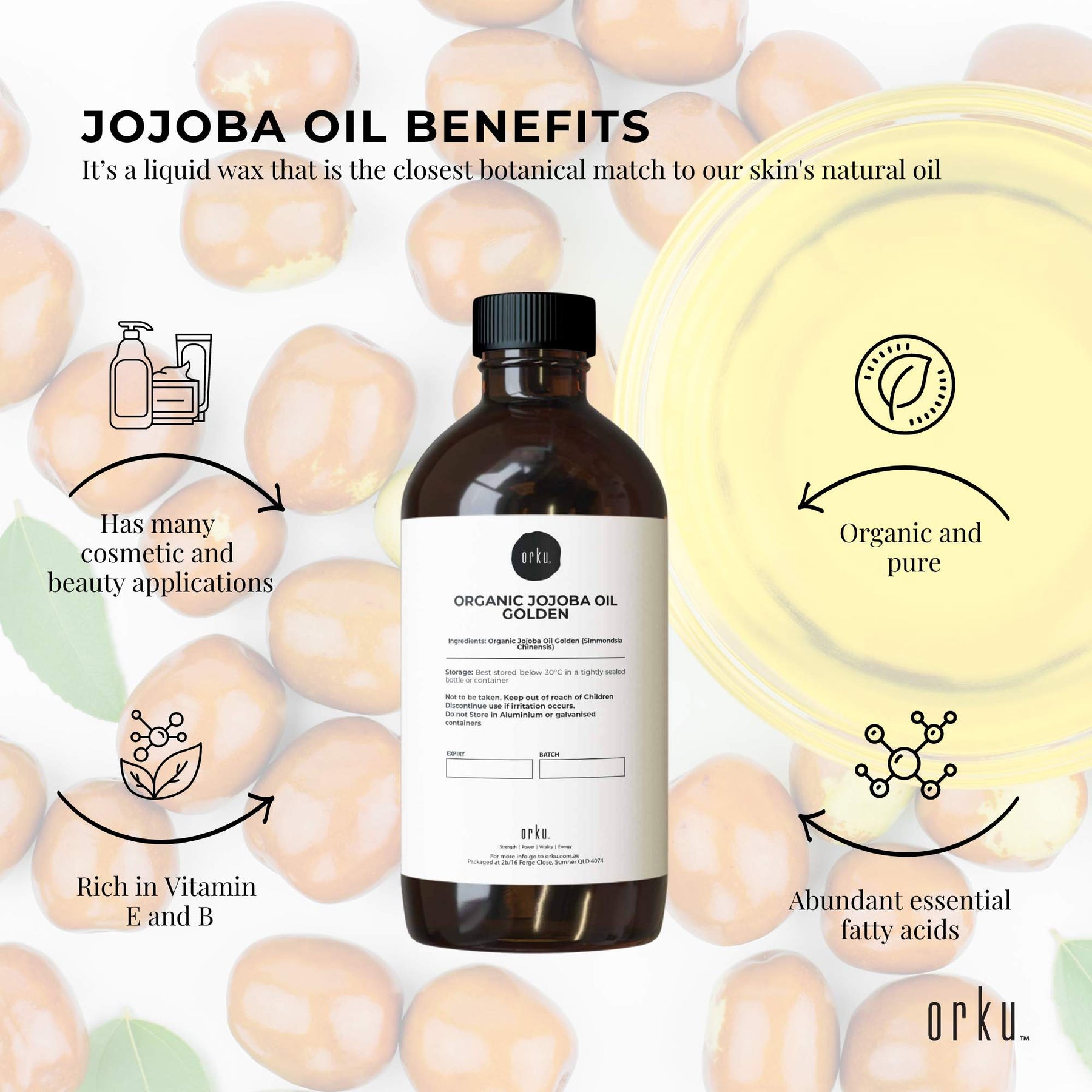 500ml Organic Jojoba Oil - Golden Pure Cold Pressed for Hair Skin Nails - SuperSaverAU - view 3