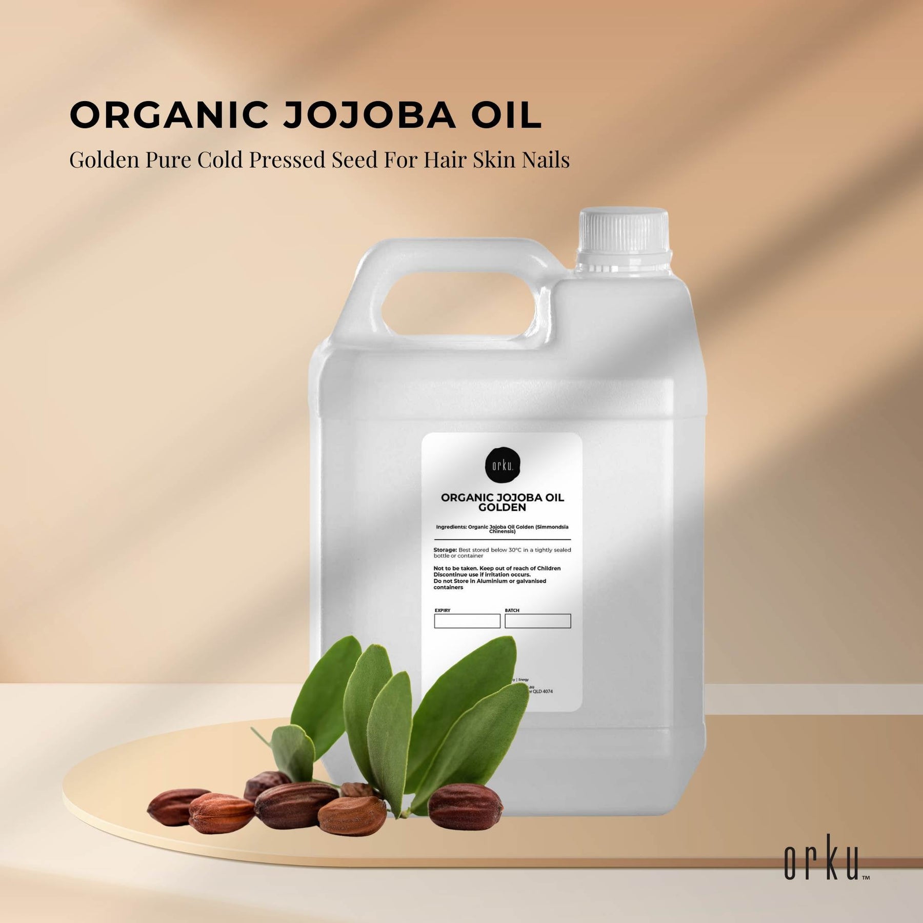 Premium Organic Golden Jojoba Oil 5L Pure Cold Pressed Carrier Oil for Skin Hair Nails