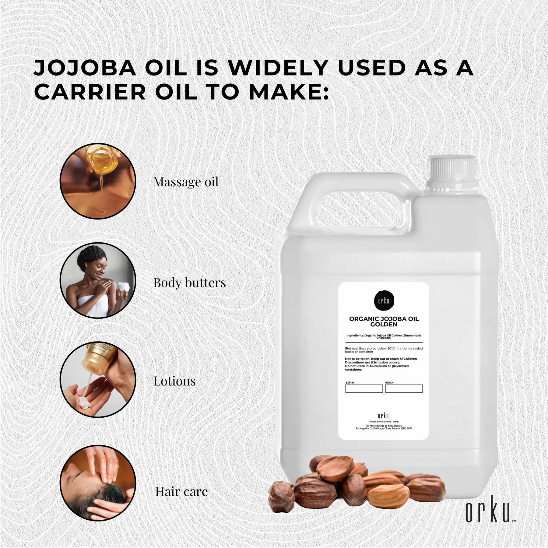 Premium Organic Golden Jojoba Oil 5L Pure Cold Pressed Carrier Oil for Skin Hair Nails