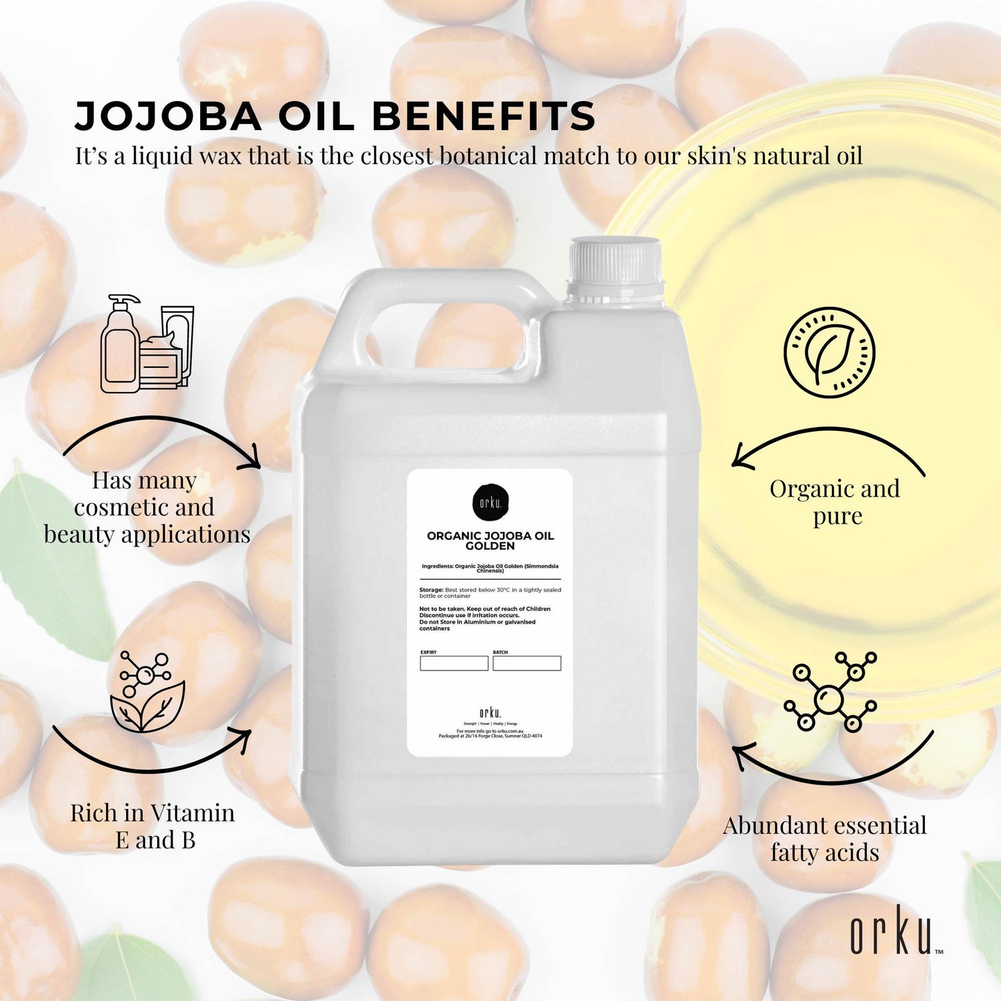 5L Organic Jojoba Oil - Golden Pure Cold Pressed Seed For Hair Skin Nails
