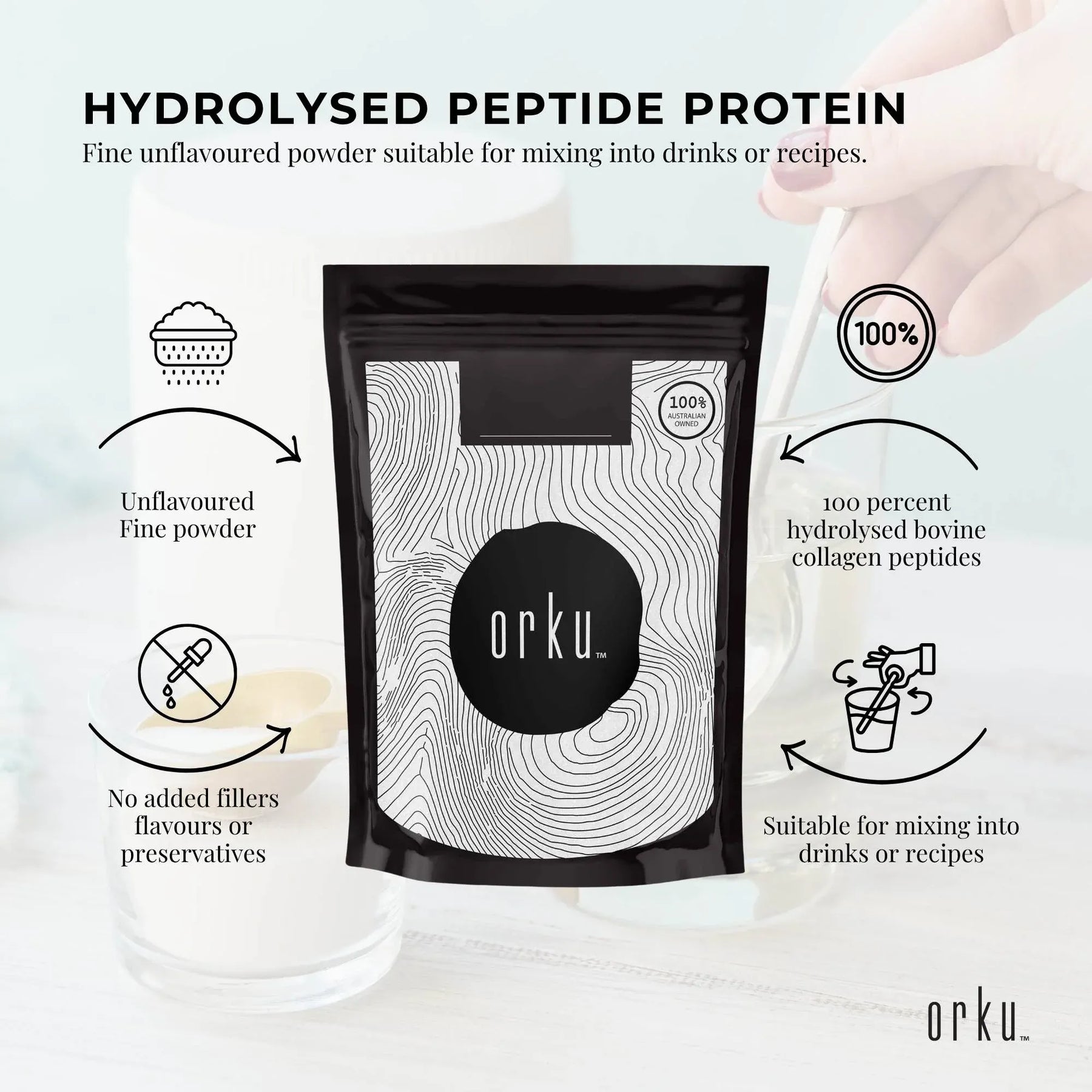 Orku 2Kg Bovine Collagen Hydrolysate Protein Peptide Supplement Unflavoured