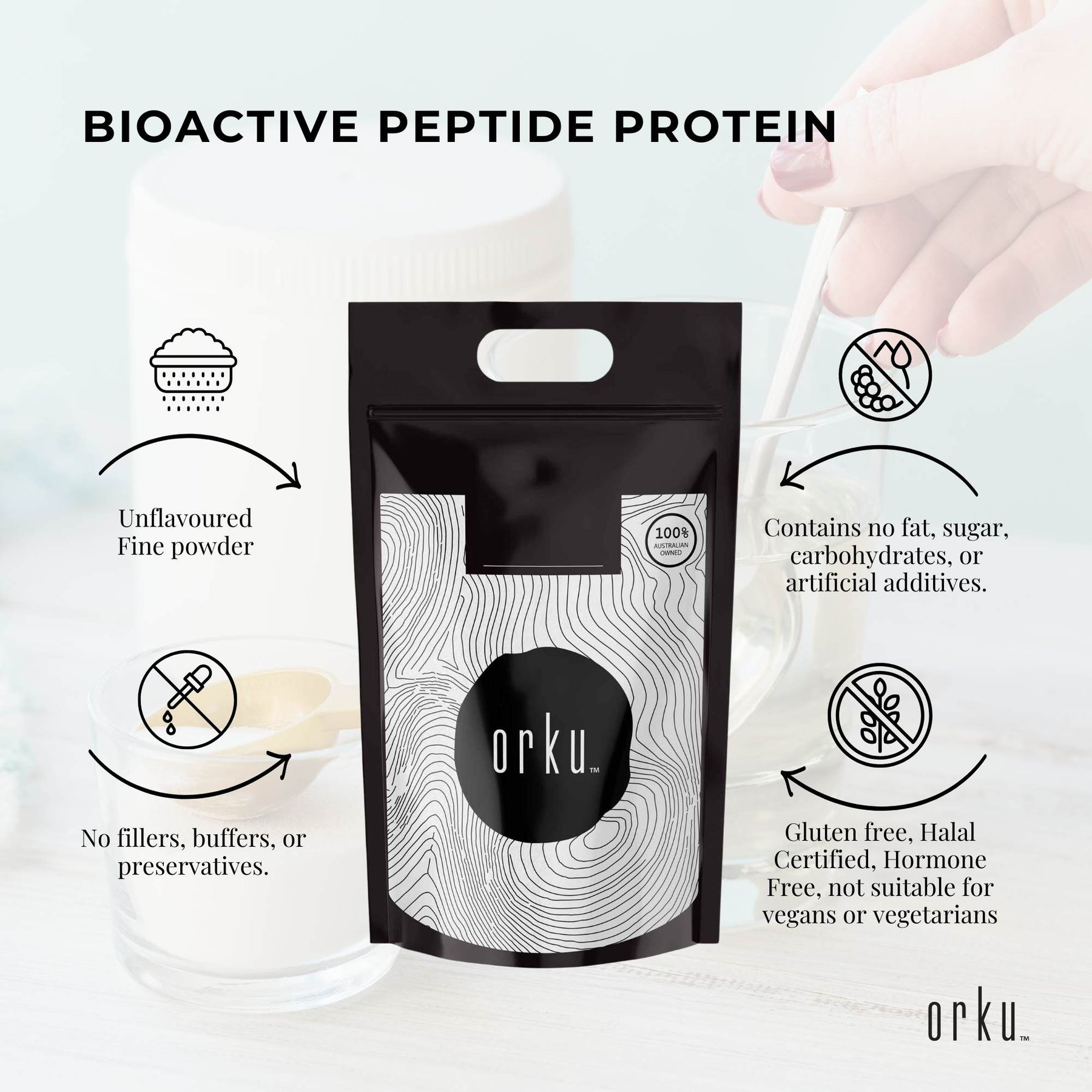 Orku 5Kg Bovine Collagen Hydrolysate Powder - Unflavoured, Rapid Absorption - SuperSaverAU - view 4