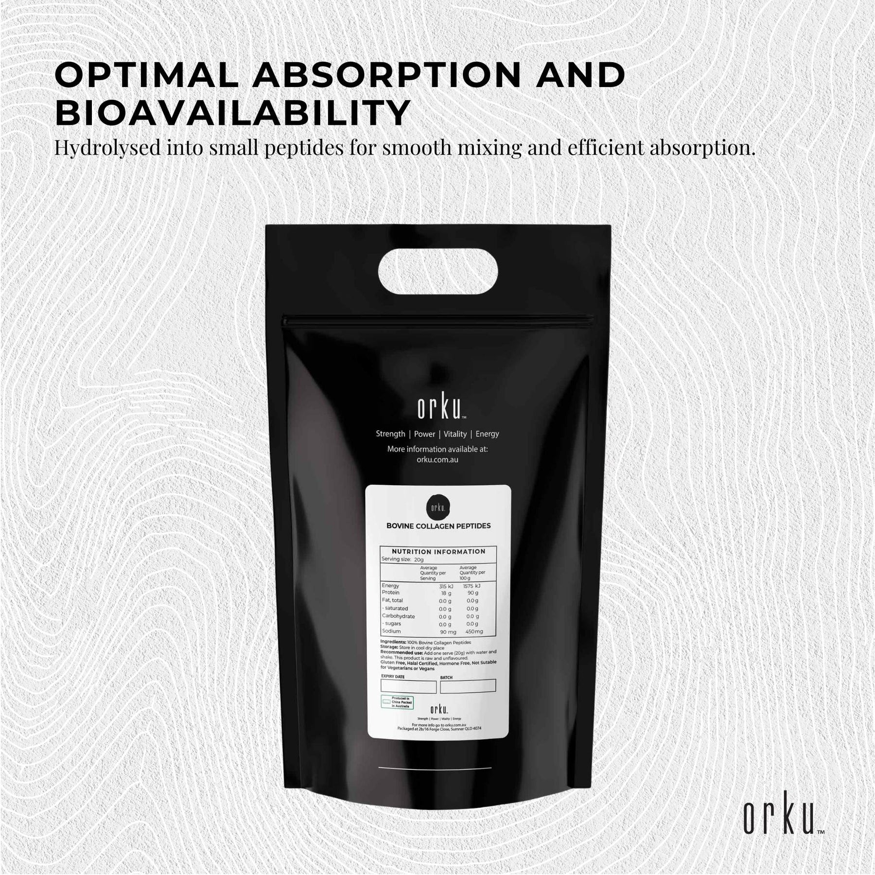 Orku 20Kg Bovine Collagen Hydrolysate Protein Peptide Supplement Unflavoured - SuperSaverAU - view 3