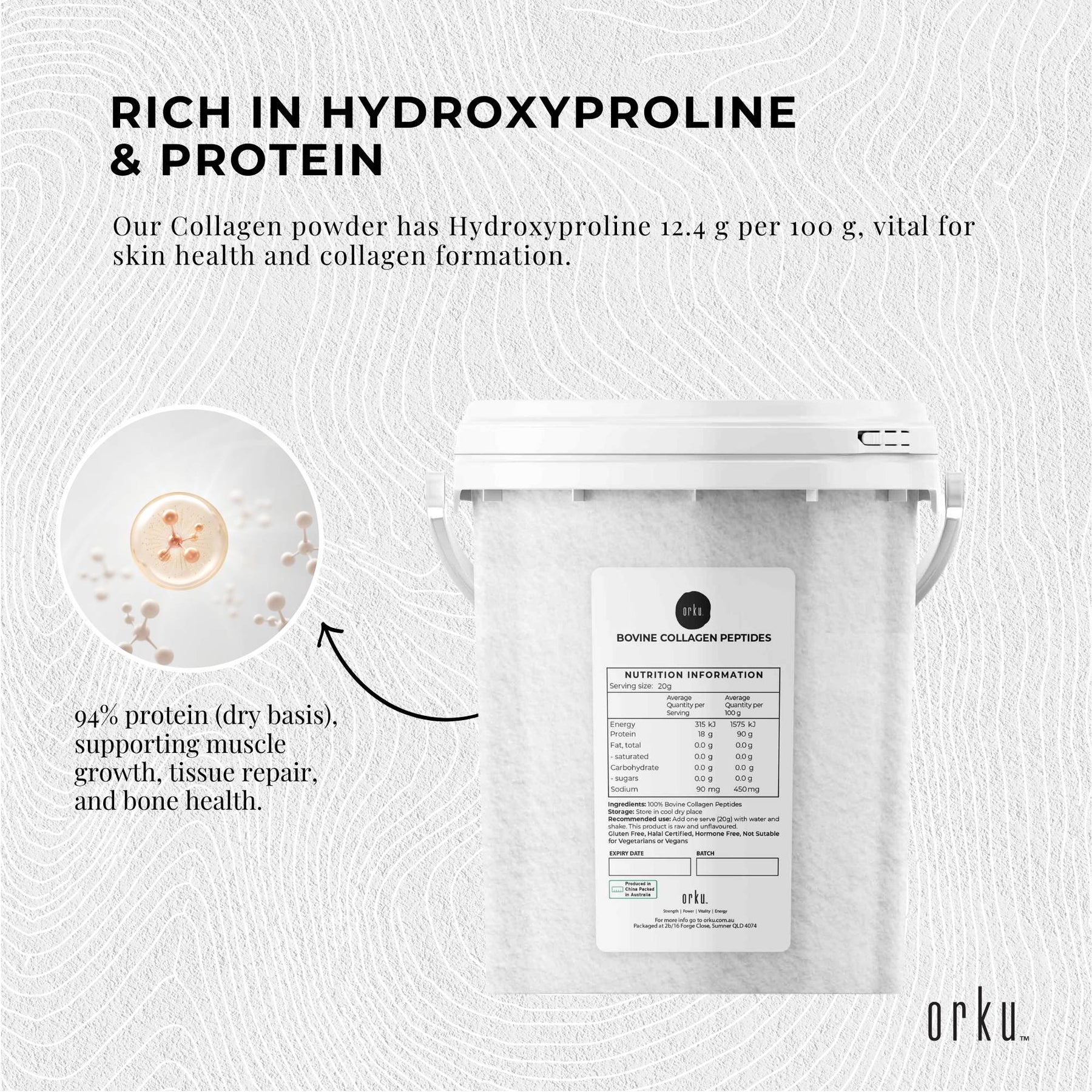 Orku Bovine Collagen Powder 600g - Hydrolysed Peptides, Dairy & Gluten Free - SuperSaverAU - view 3