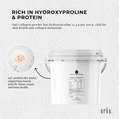 2.5Kg Collagen Powder Bucket - Bovine Protein Peptide Supplement Unflavoured