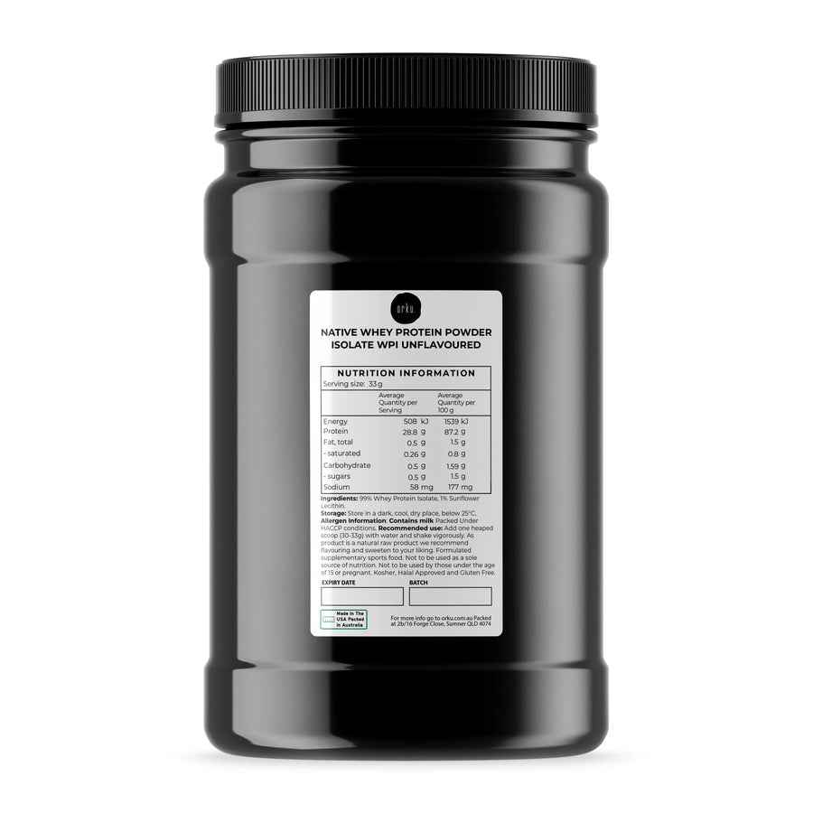 Orku 1Kg Unflavoured Native Whey Protein Isolate Powder, Low Sugar & Fat