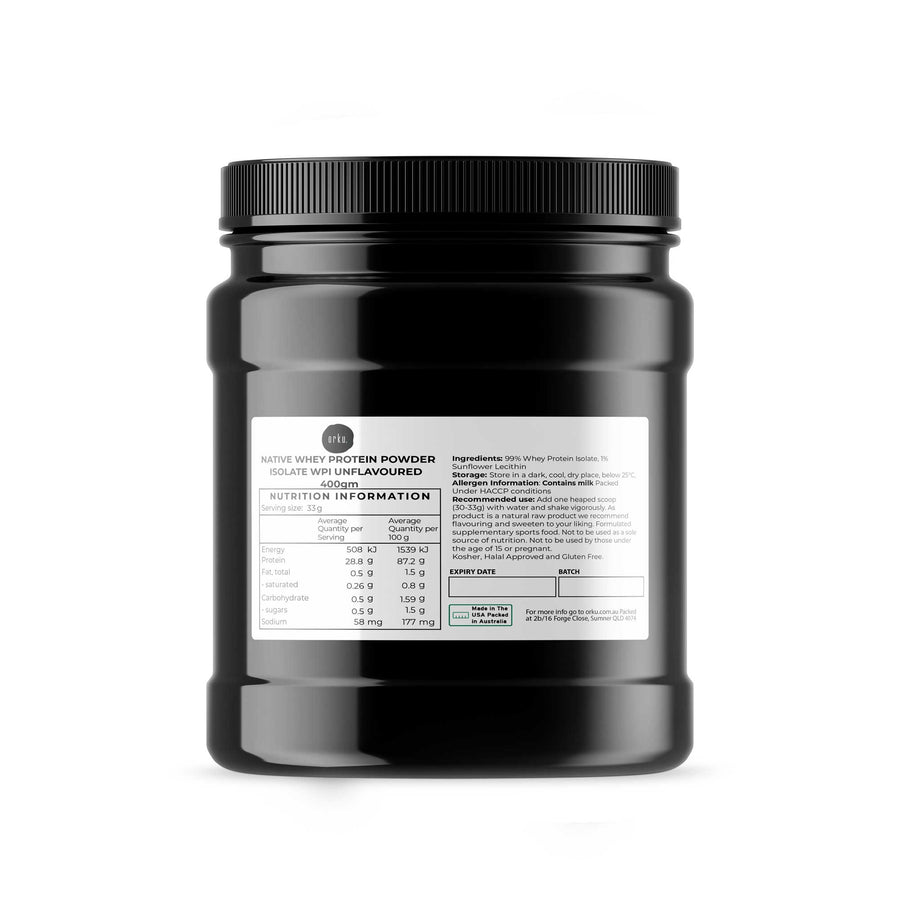 Orku 400g Unflavoured Native Whey Protein Isolate Powder, Low Sugar & Fat - SuperSaverAU - view 1