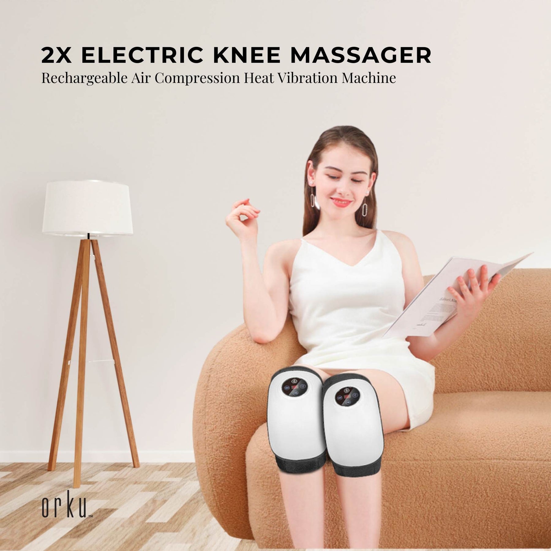 Orku Electric Knee Massager 2 Pack with Heat Air Compression Vibration and Type-C Charging